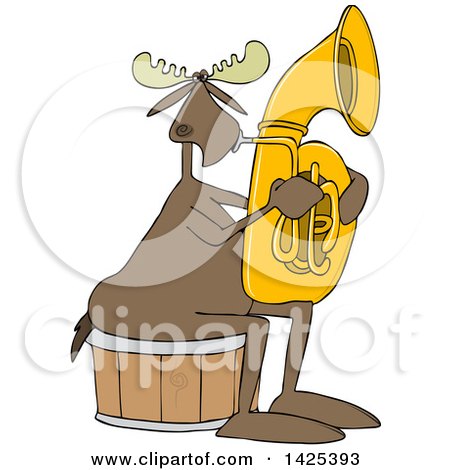 Clipart of a Cartoon Moose Playing a Tuba - Royalty Free Vector Illustration by djart