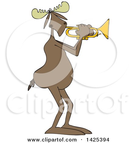 Clipart of a Cartoon Moose Playing a Trumpet - Royalty Free Vector Illustration by djart