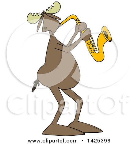 Clipart of a Cartoon Moose Playing a Saxophone - Royalty Free Vector Illustration by djart