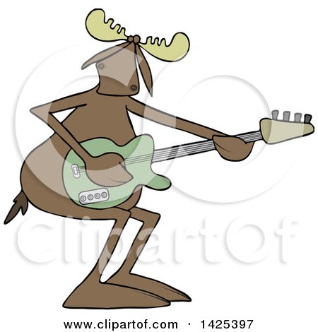 Clipart of a Cartoon Moose Playing an Electric Guitar - Royalty Free Vector Illustration by djart