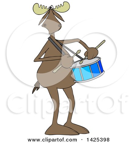 Clipart of a Cartoon Moose Playing a Drum - Royalty Free Vector Illustration by djart
