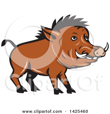 Clipart of a Cartoon Razorback Boar Pig - Royalty Free Vector Illustration by patrimonio