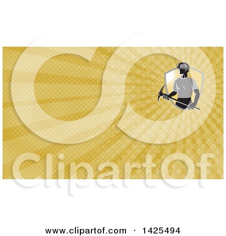 Clipart of a Coal Miner and Yellow Rays Background or Business Card Design - Royalty Free Illustration by patrimonio