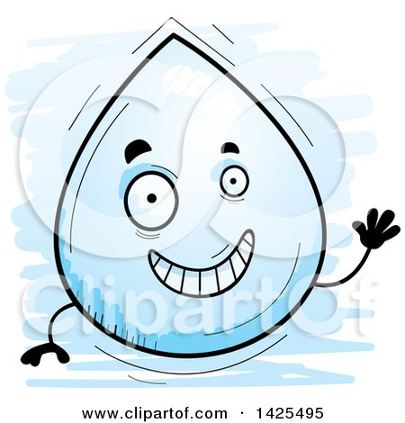 Clipart of a Cartoon Doodled Waving Water Drop Character - Royalty Free Vector Illustration by Cory Thoman