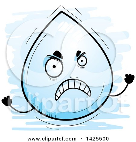 Clipart of a Cartoon Doodled Mad Water Drop Character - Royalty Free Vector Illustration by Cory Thoman