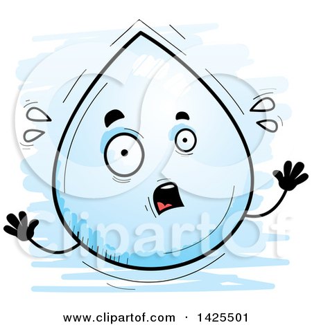 Clipart of a Cartoon Doodled Scared Water Drop Character - Royalty Free Vector Illustration by Cory Thoman