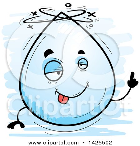 Clipart of a Cartoon Doodled Drunk Water Drop Character - Royalty Free Vector Illustration by Cory Thoman