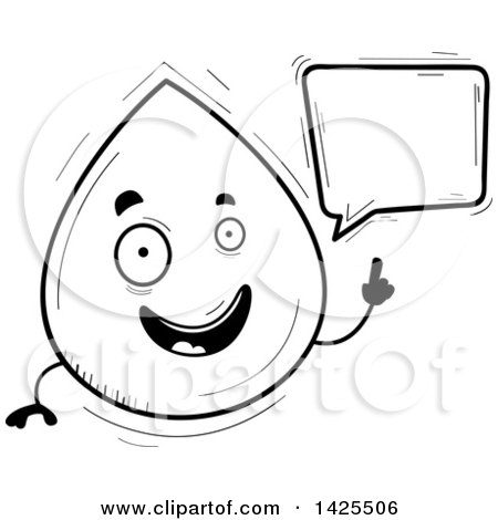 Clipart of a Cartoon Black and White Lineart Doodled Talking Water Drop Character - Royalty Free Vector Illustration by Cory Thoman