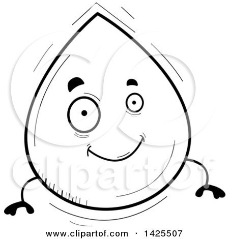 Clipart of a Cartoon Black and White Lineart Doodled Water Drop Character - Royalty Free Vector Illustration by Cory Thoman