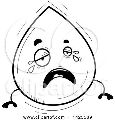 Clipart of a Cartoon Black and White Lineart Doodled Crying Water Drop Character - Royalty Free Vector Illustration by Cory Thoman