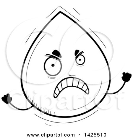 Clipart of a Cartoon Black and White Lineart Doodled Mad Water Drop Character - Royalty Free Vector Illustration by Cory Thoman
