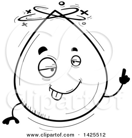 Clipart of a Cartoon Black and White Lineart Doodled Drunk Water Drop Character - Royalty Free Vector Illustration by Cory Thoman
