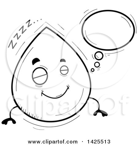 Clipart of a Cartoon Black and White Lineart Doodled Dreaming Water Drop Character - Royalty Free Vector Illustration by Cory Thoman