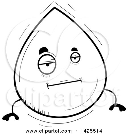 Clipart of a Cartoon Black and White Lineart Doodled Bored Water Drop Character - Royalty Free Vector Illustration by Cory Thoman