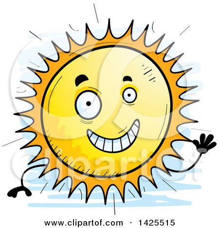 Clipart of a Cartoon Doodled Waving Sun Character - Royalty Free Vector Illustration by Cory Thoman