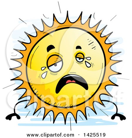 Clipart of a Cartoon Doodled Crying Sun Character - Royalty Free Vector Illustration by Cory Thoman