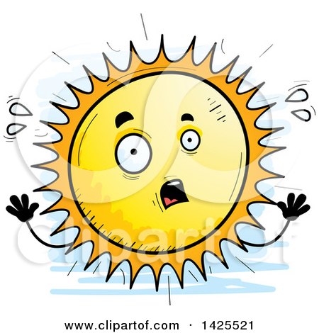 Clipart of a Cartoon Doodled Scared Sun Character - Royalty Free Vector Illustration by Cory Thoman