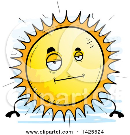 Clipart of a Cartoon Doodled Bored Sun Character - Royalty Free Vector Illustration by Cory Thoman