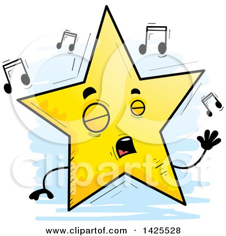 Clipart of a Cartoon Doodled Singing Star Character - Royalty Free Vector Illustration by Cory Thoman