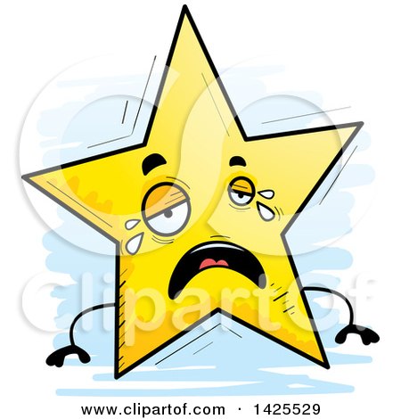 Clipart of a Cartoon Doodled Crying Star Character - Royalty Free Vector Illustration by Cory Thoman