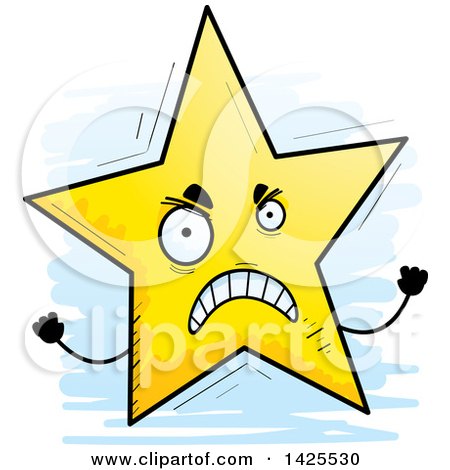 Clipart of a Cartoon Doodled Mad Star Character - Royalty Free Vector Illustration by Cory Thoman