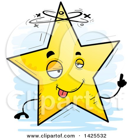 Clipart of a Cartoon Doodled Drunk Star Character - Royalty Free Vector Illustration by Cory Thoman