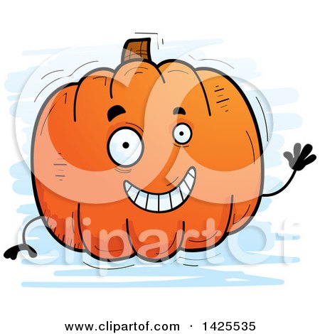 Clipart of a Cartoon Doodled Waving Pumpkin Character - Royalty Free Vector Illustration by Cory Thoman