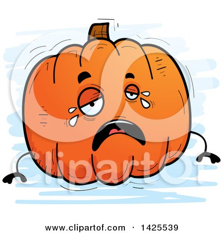 Clipart of a Cartoon Doodled Crying Pumpkin Character - Royalty Free Vector Illustration by Cory Thoman
