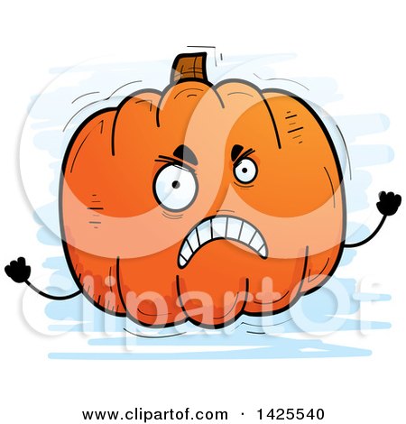 Clipart of a Cartoon Doodled Mad Pumpkin Character - Royalty Free Vector Illustration by Cory Thoman