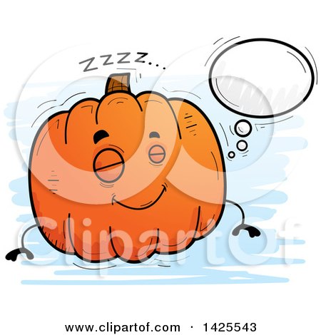 Clipart of a Cartoon Doodled Dreaming Pumpkin Character - Royalty Free Vector Illustration by Cory Thoman
