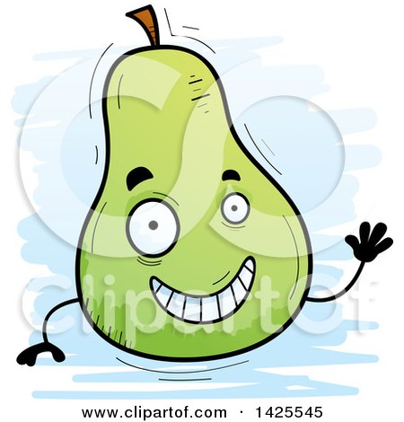 Clipart of a Cartoon Doodled Waving Pear Character - Royalty Free Vector Illustration by Cory Thoman