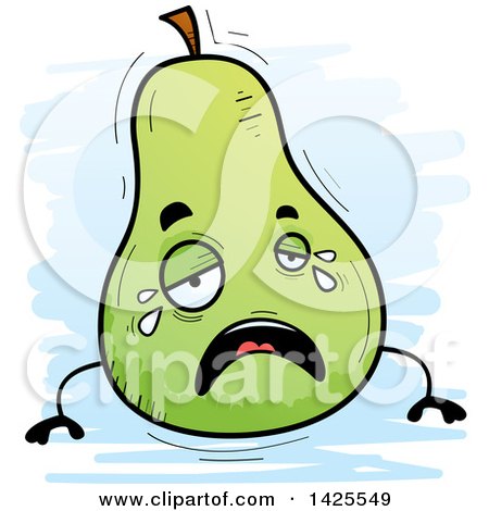 Clipart of a Cartoon Doodled Crying Pear Character - Royalty Free Vector Illustration by Cory Thoman