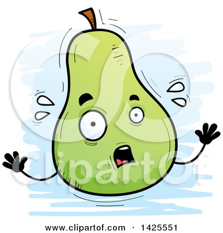 Clipart of a Cartoon Doodled Scared Pear Character - Royalty Free Vector Illustration by Cory Thoman