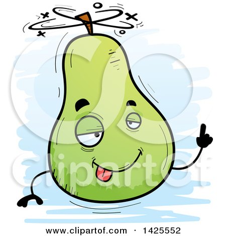 Clipart of a Cartoon Doodled Drunk Pear Character - Royalty Free Vector Illustration by Cory Thoman