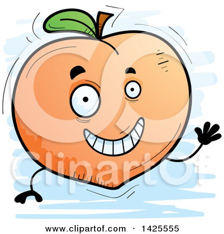 Clipart of a Cartoon Doodled Waving Peach Character - Royalty Free Vector Illustration by Cory Thoman