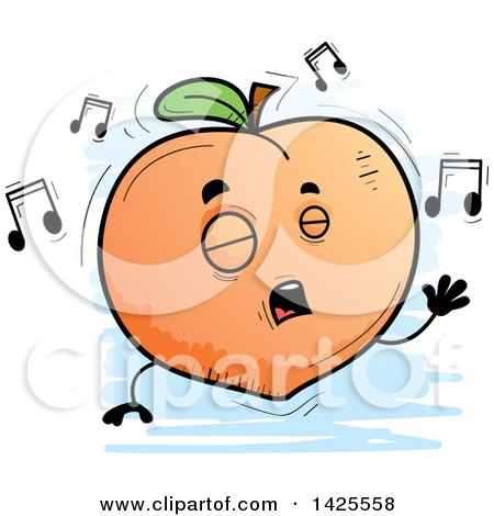 Clipart of a Cartoon Doodled Singing Peach Character - Royalty Free Vector Illustration by Cory Thoman
