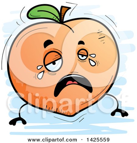 Clipart of a Cartoon Doodled Crying Peach Character - Royalty Free Vector Illustration by Cory Thoman