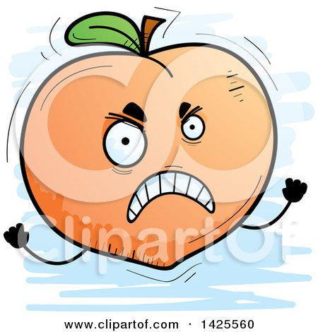 Clipart of a Cartoon Doodled Mad Peach Character - Royalty Free Vector Illustration by Cory Thoman