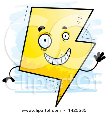 Clipart of a Cartoon Doodled Waving Lightning Character - Royalty Free Vector Illustration by Cory Thoman