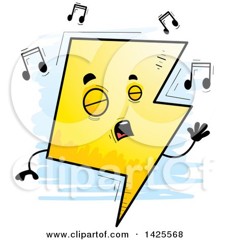 Clipart of a Cartoon Doodled Singing Lightning Character - Royalty Free Vector Illustration by Cory Thoman