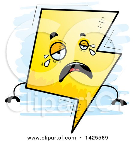 Clipart of a Cartoon Doodled Crying Lightning Character - Royalty Free Vector Illustration by Cory Thoman