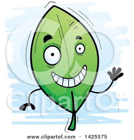 Clipart of a Cartoon Doodled Waving Leaf Character - Royalty Free Vector Illustration by Cory Thoman