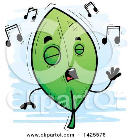 Clipart of a Cartoon Doodled Singing Leaf Character - Royalty Free Vector Illustration by Cory Thoman