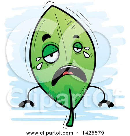 Clipart of a Cartoon Doodled Crying Leaf Character - Royalty Free Vector Illustration by Cory Thoman