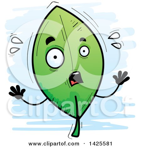 Clipart of a Cartoon Doodled Scared Leaf Character - Royalty Free Vector Illustration by Cory Thoman