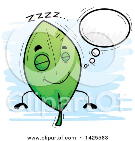 Clipart of a Cartoon Doodled Dreaming Leaf Character - Royalty Free Vector Illustration by Cory Thoman