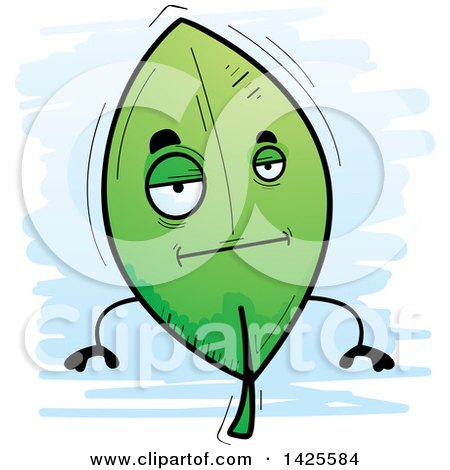 Clipart of a Cartoon Doodled Bored Leaf Character - Royalty Free Vector Illustration by Cory Thoman