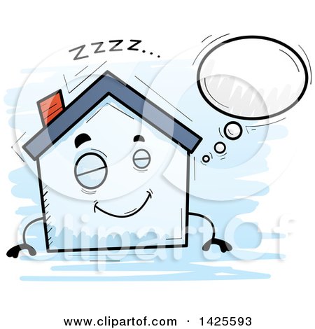 Clipart of a Cartoon Doodled Dreaming Home Character - Royalty Free Vector Illustration by Cory Thoman