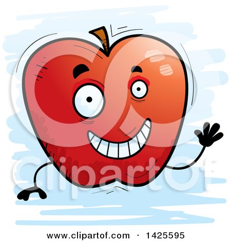 Clipart of a Cartoon Doodled Waving Apple Character - Royalty Free Vector Illustration by Cory Thoman