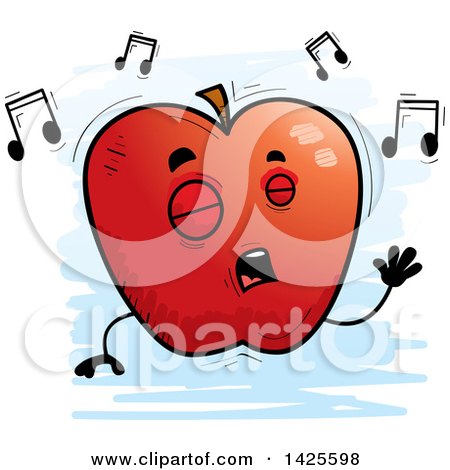 Clipart of a Cartoon Doodled Singing Apple Character - Royalty Free Vector Illustration by Cory Thoman